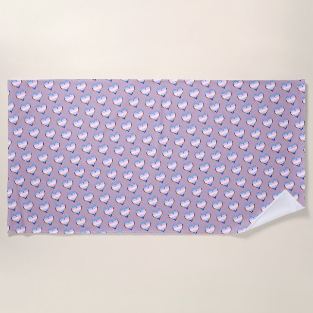 Trans Pride Heart Pattern Beach Towel (Front)