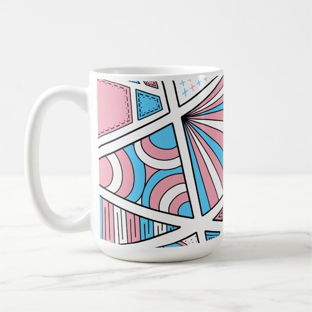 Trans Pride Zen Doodle Abstract Pink Blue White Coffee Mug (Left)