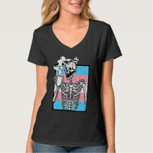 Trans Skeleton Drinking Coffee Lgbt Black Transgen T-Shirt