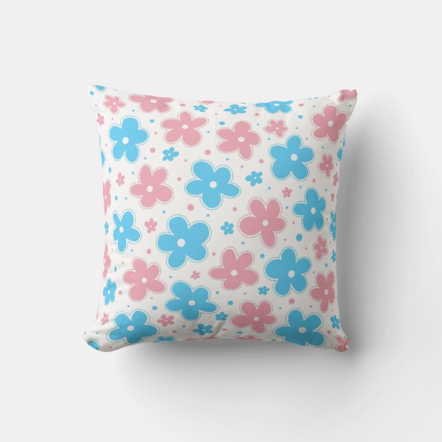 Trans Transgender Pride Flag Flowers Doodle Pastel Cushion (Front)