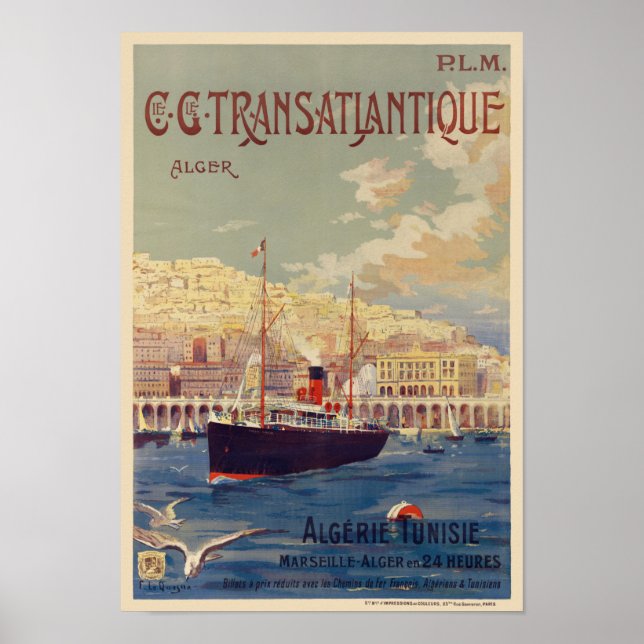 Transatlantique Alger Vintage Poster 1901 (Front)