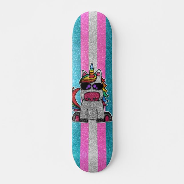 Transexual Pride Flag LGBT Glitter Rainbow Unicorn Skateboard (Front)