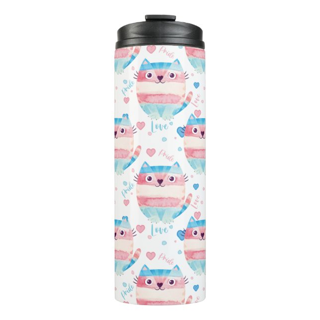 Transexual Pride Love is Love,  Cute Cat LGBTQ Thermal Tumbler (Front)