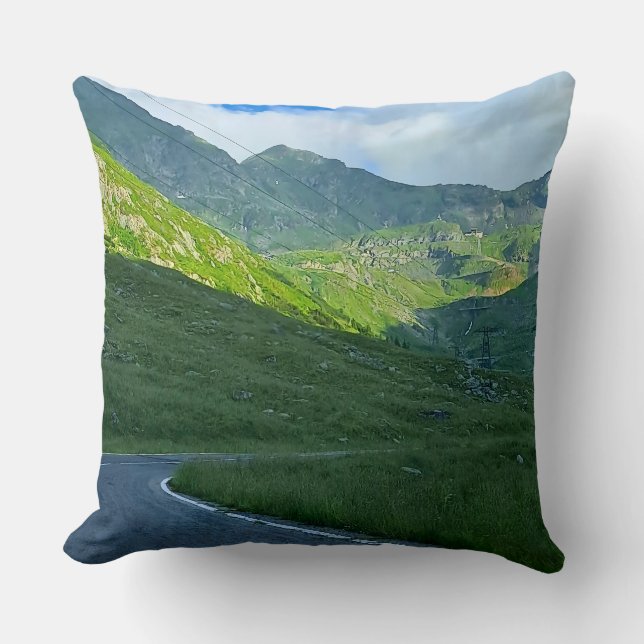 Transfagarasan Alpine View – Romania Mountain Art Cushion (Front)