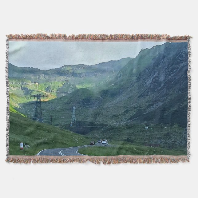 Transfagarasan Road – Carpathian Mountain Print Throw Blanket (Front)