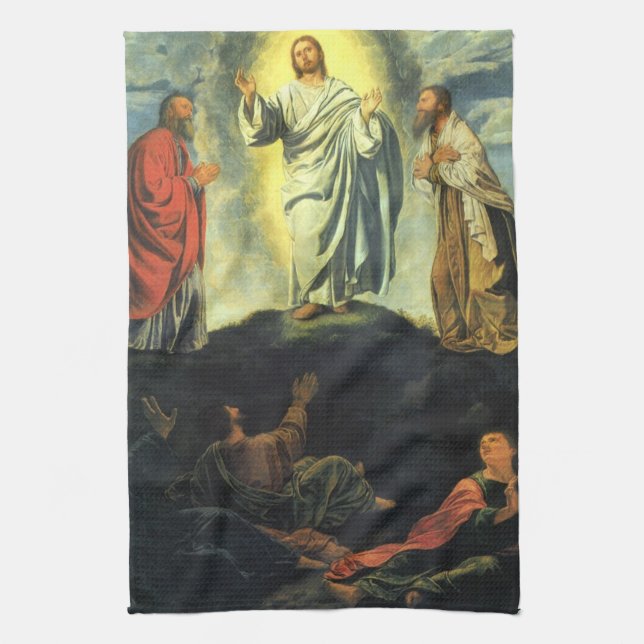 Transfiguration by Giovanni Girolamo Savoldo Tea Towel (Vertical)