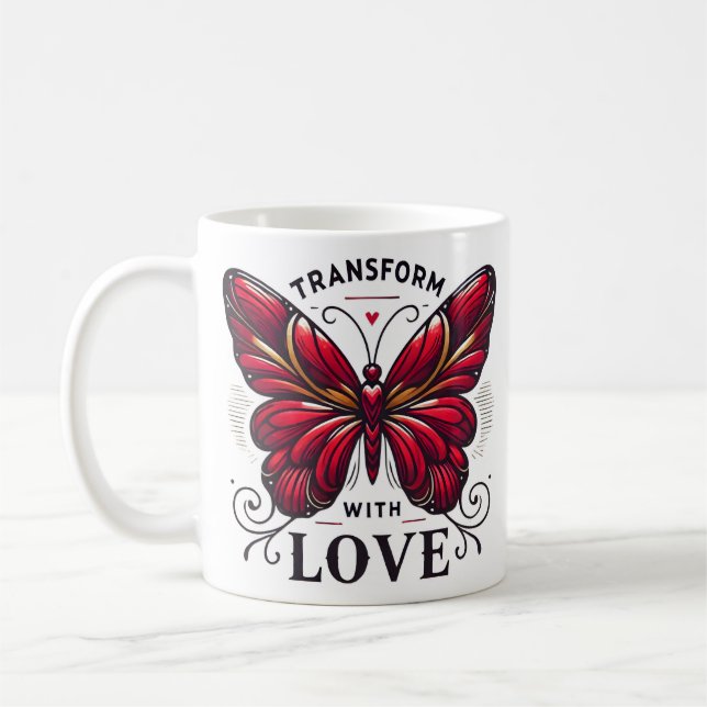 Transform with Love Mug – Crimson Butterfly Gift (Left)