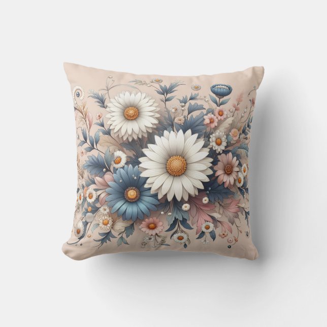 Transform Your Space with Elegant Daisy Floral Cushion (Front)