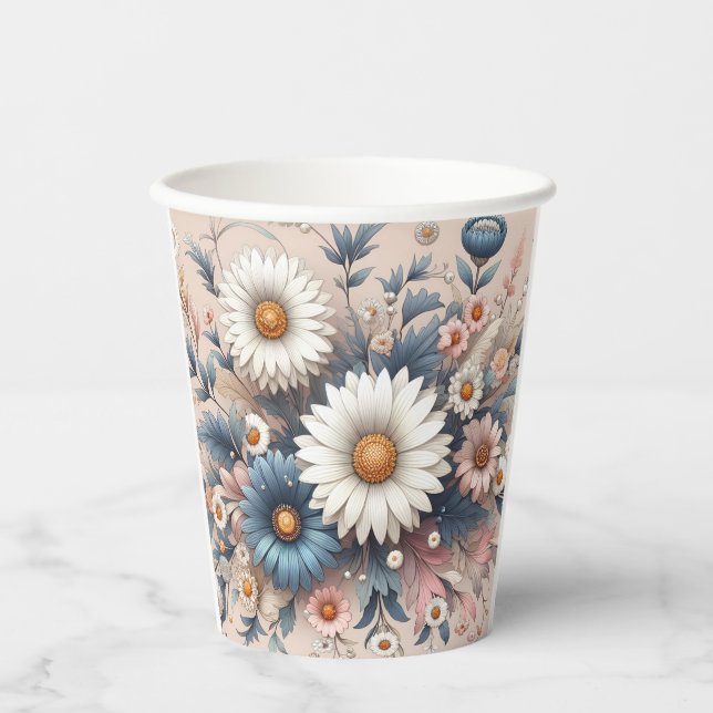 Transform Your Space with Elegant Daisy Floral Paper Cups (Front)