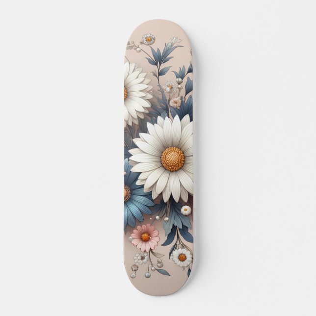 Transform Your Space with Elegant Daisy Floral Skateboard (Front)