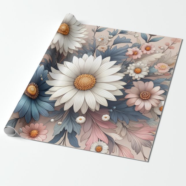 Transform Your Space with Elegant Daisy Floral Wrapping Paper (Unrolled)