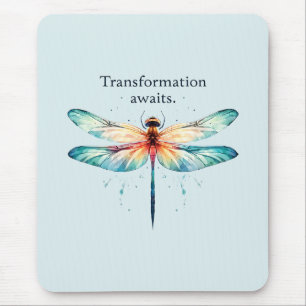 Transformation Awaits - Colourful Dragonfly Mouse Pad