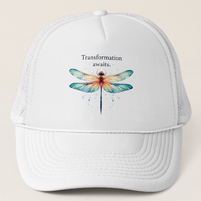 Transformation Awaits - Colourful Dragonfly Trucker Hat (Front)
