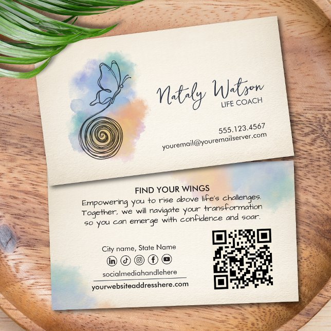 Transformation Line Art Butterfly Life Coach Business Card (Creator Uploaded)
