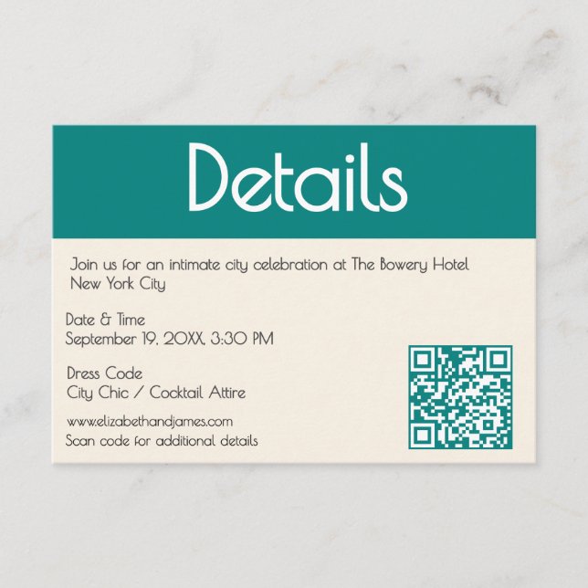 Transformative Teal Modern  Contemporary Wedding Enclosure Card (Front)