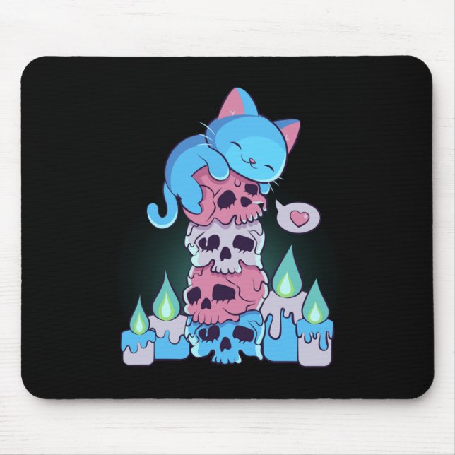 Transgender Aesthetic Kawaii Cat On Skulls Subtle  Mouse Pad (Front)