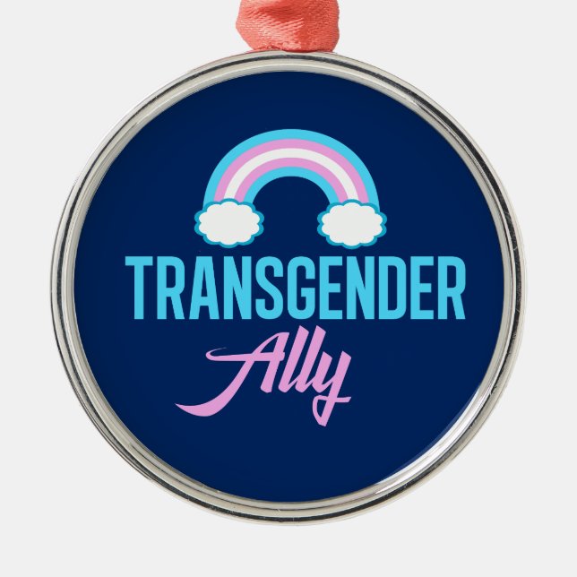 Transgender Ally Blue Pink White Rainbow Support Metal Tree Decoration (Front)