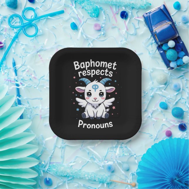 Transgender Baphomet Respects Pronouns Trans Pride Paper Plate (Party)