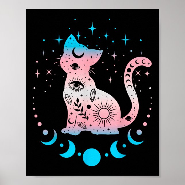 Transgender Cat Astrology Celestial Lgbt Pride Tra Poster (Front)