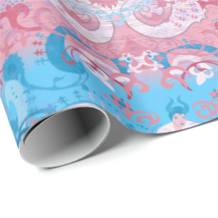 Transgender Dragon Damask - Trans Pride Flag Color Wrapping Paper