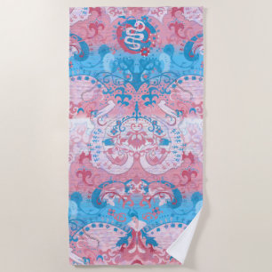 Transgender Dragon Damask - Trans Pride Flag Colou Beach Towel