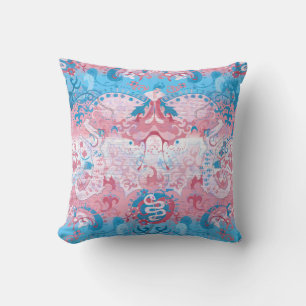 Transgender Dragon Damask - Trans Pride Flag Colou Cushion