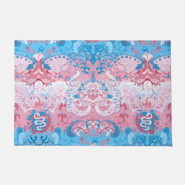 Transgender Dragon Damask - Trans Pride Flag Colou Doormat (Front)