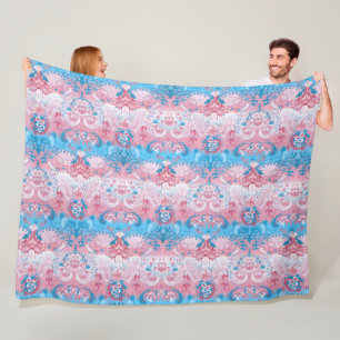Transgender Dragon Damask - Trans Pride Flag Colou Fleece Blanket