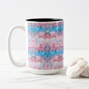 Transgender Dragon Damask - Trans Pride Flag Colou Two-Tone Coffee Mug