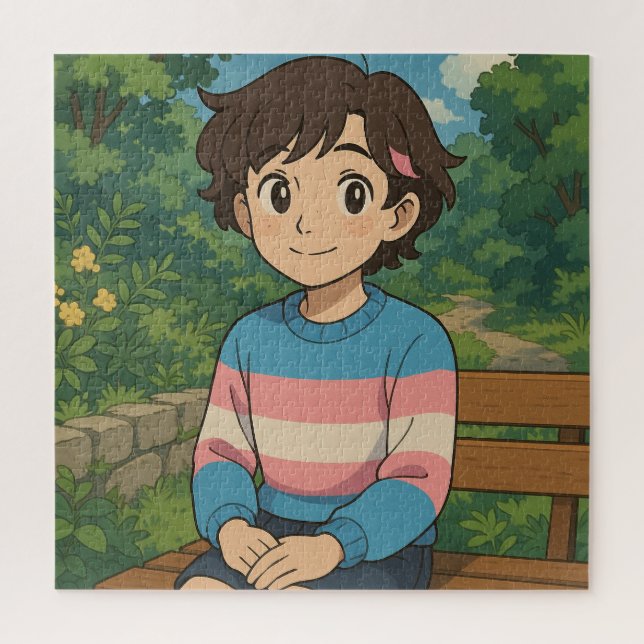 Transgender Flag Anime Person | LGBTQIA+  Jigsaw Puzzle (Vertical)