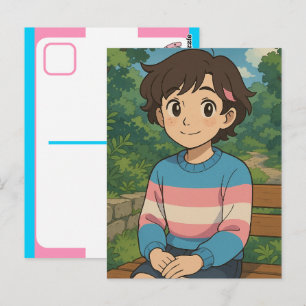 Transgender Flag Anime Person LGBTQIA+ Postcard