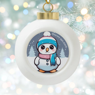 Transgender flag coloured snowman christmas tree ceramic ball christmas ornament