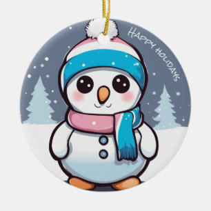 Transgender flag coloured snowman christmas tree ceramic tree decoration