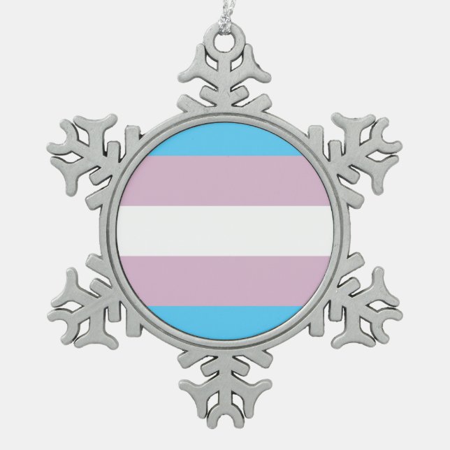Transgender Flag Ornament (Pewter Snowflake) (Front)