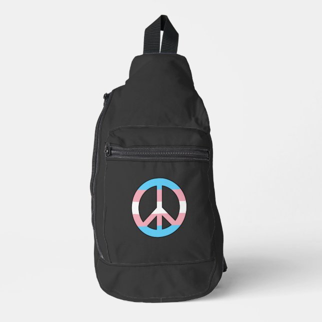Transgender flag peace sign  sling bag (Front)