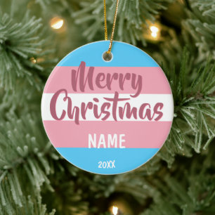 Transgender Flag Personalised Christmas Ceramic Or Tree Decoration