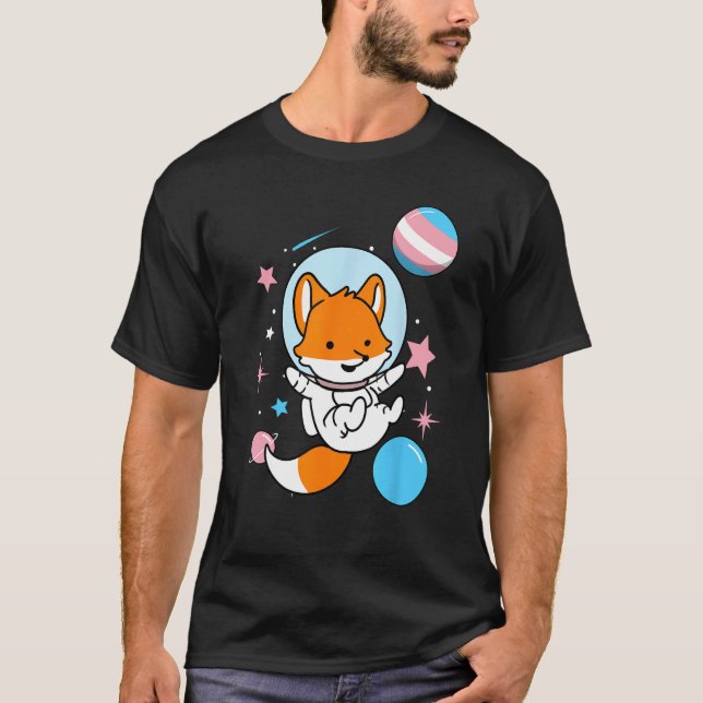 Transgender Fox In Space Trans Pride T-Shirt (Front)