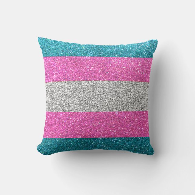 Transgender Gay Pride Glitter Stripes LGBTQ Queer Cushion (Front)