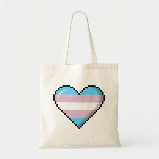 Transgender Pride 8-Bit Pixel Heart Tote Bag (Front)