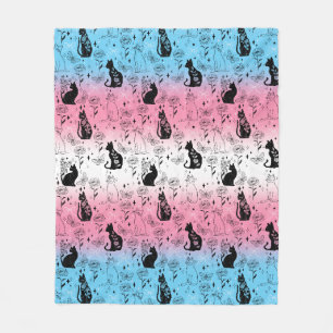 Transgender Pride Black Cat - Mystical Witchy Fleece Blanket