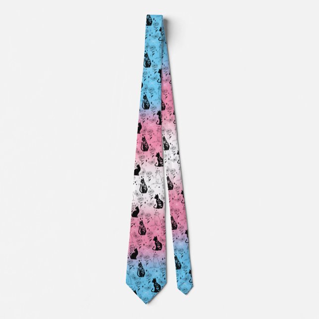 Transgender Pride Black Cat - Mystical Witchy Tie (Front)