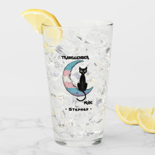 Transgender Pride – Black Cat on Trans Flag Moon Glass (Front Ice)