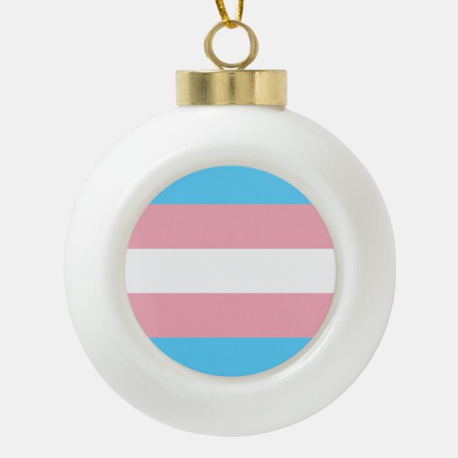 Transgender Pride Flag Ceramic Ball Christmas Ornament (Front)