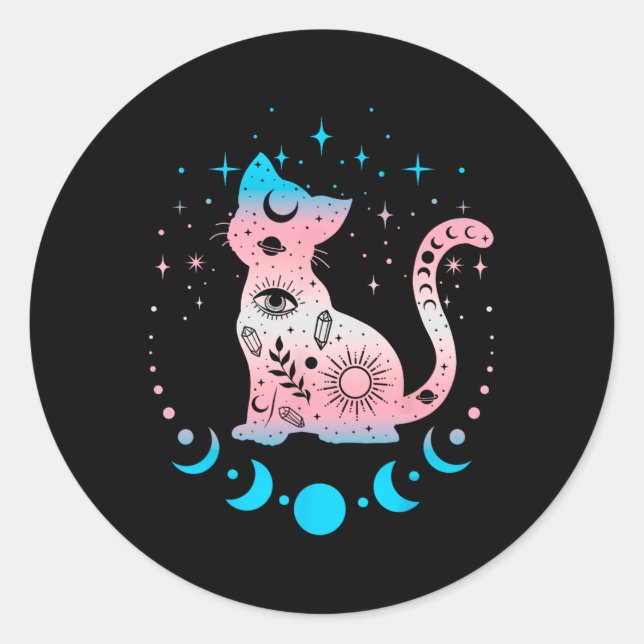 Transgender Pride Flag Colours Cat Lovers  Classic Round Sticker (Front)