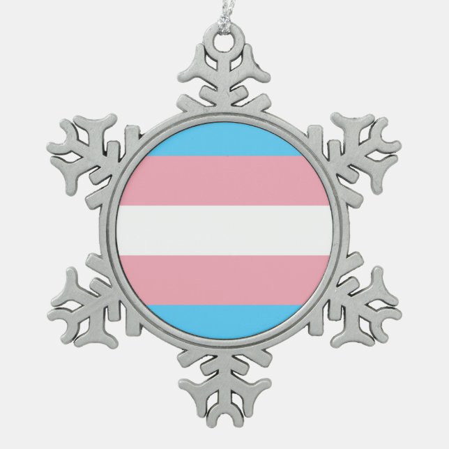 Transgender Pride Flag Snowflake Pewter Christmas Ornament (Front)