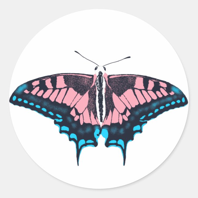 Transgender Pride Flag Swallowtail Butterfly Classic Round Sticker (Front)