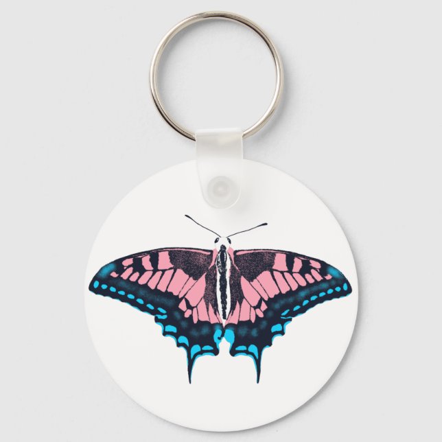 Transgender Pride Flag Swallowtail Butterfly Key Ring (Front)