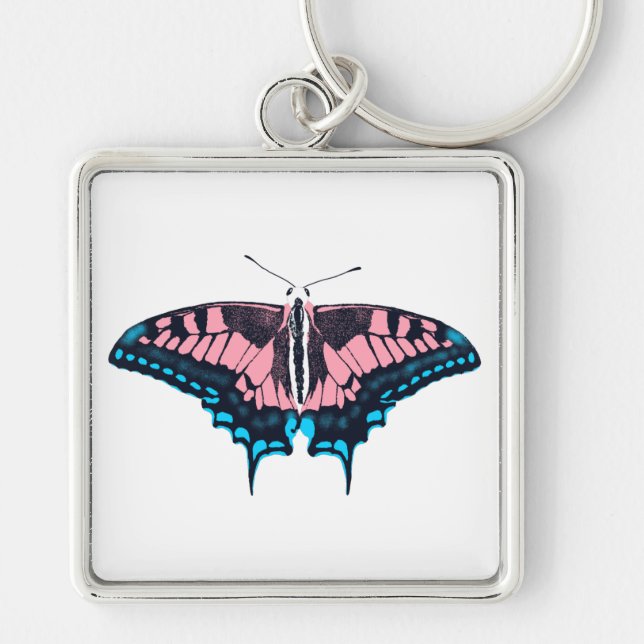 Transgender Pride Flag Swallowtail Butterfly Key Ring (Front)