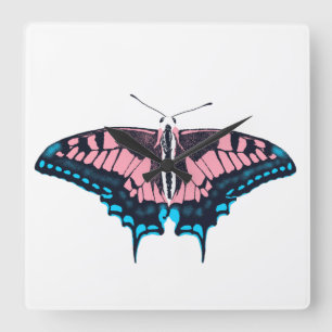 Transgender Pride Flag Swallowtail Butterfly Square Wall Clock