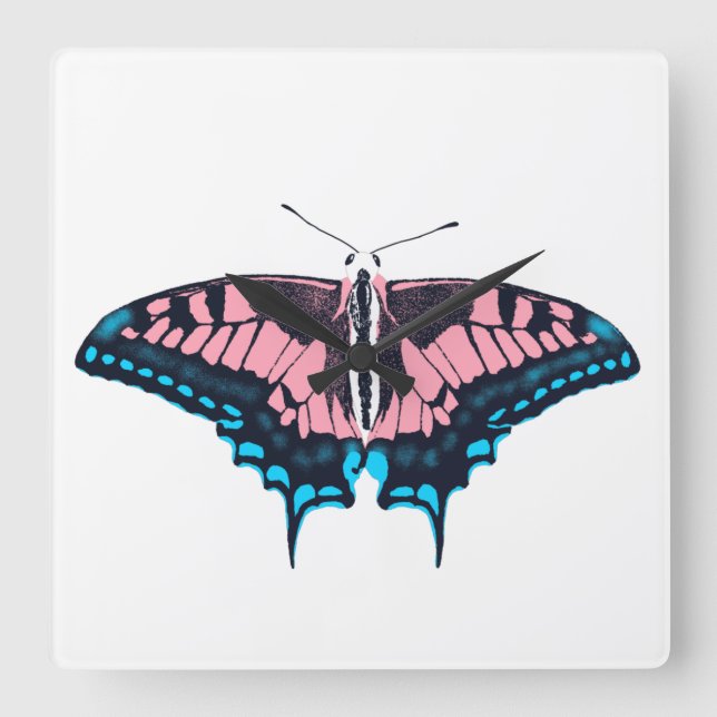 Transgender Pride Flag Swallowtail Butterfly Square Wall Clock (Front)